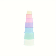 Rainbow Silicone Stacking Cups Educational Bath & Water Play Set