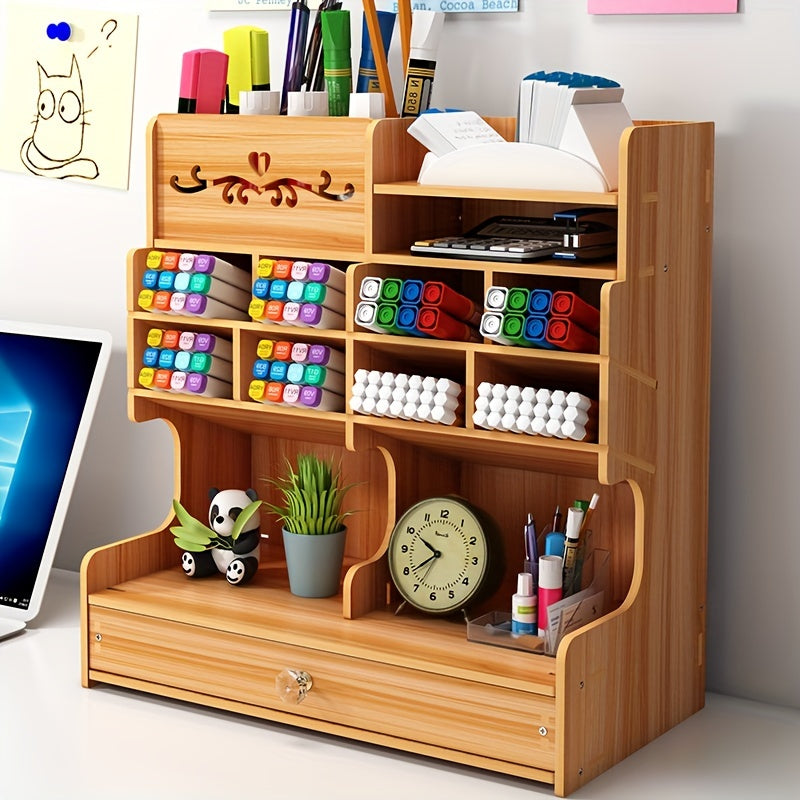 Wooden Desktop Storage Box Desk Drawer Style Rack