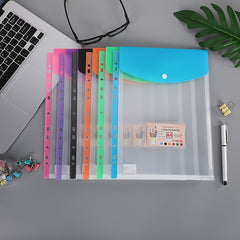 A4 11-Hole Snap File Bag, Colorful Transparent Storage Bag