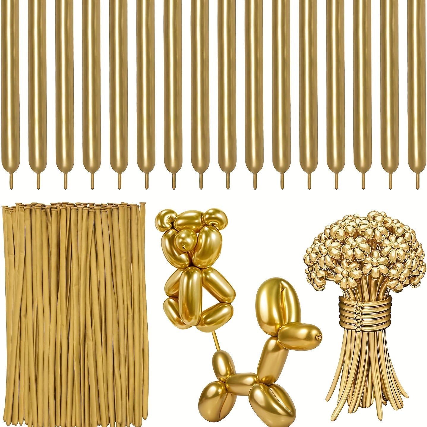 100pcs Metallic Golden Long Balloons For Party
