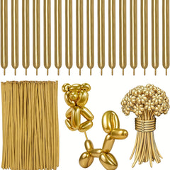 100pcs Metallic Golden Long Balloons For Party