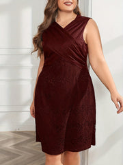 Contrast Lace Ruched V Neck Tank Knee Length Dress