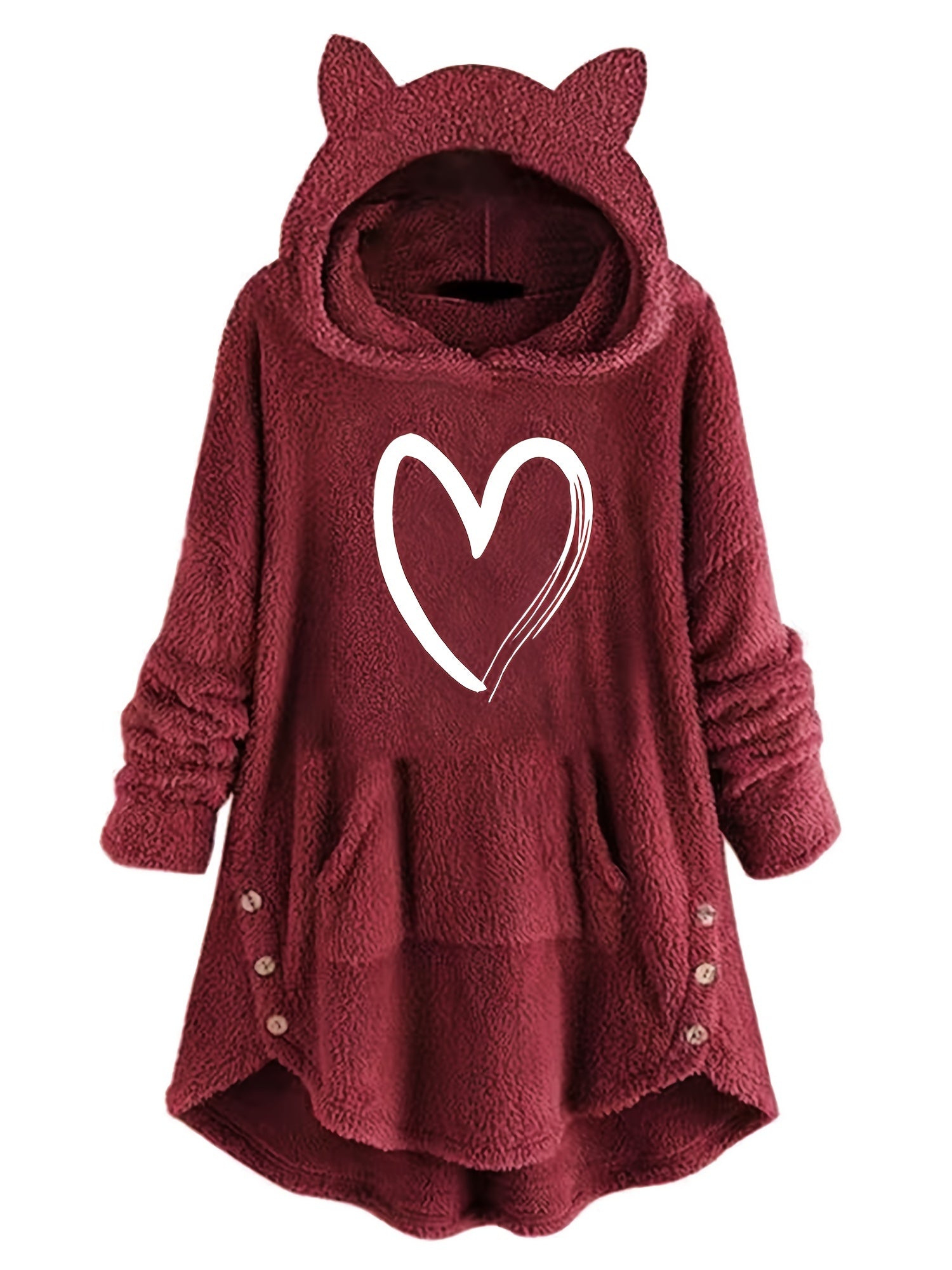 Graphic Print Fuzzy Loose Hoodie Casual Hooded Pocket Long Sleeve