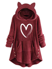 Graphic Print Fuzzy Loose Hoodie Casual Hooded Pocket Long Sleeve