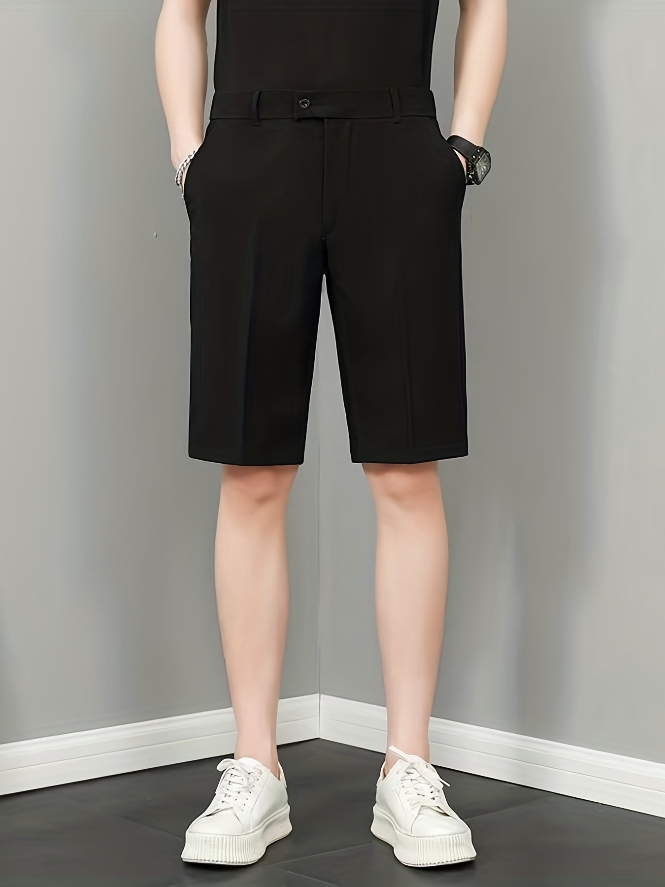 Men s Casual Solid Suit Shorts Spring Summer Business