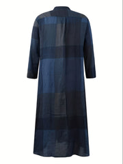 Colorblock Button Up Long Sleeve Maxi Shirt Dress