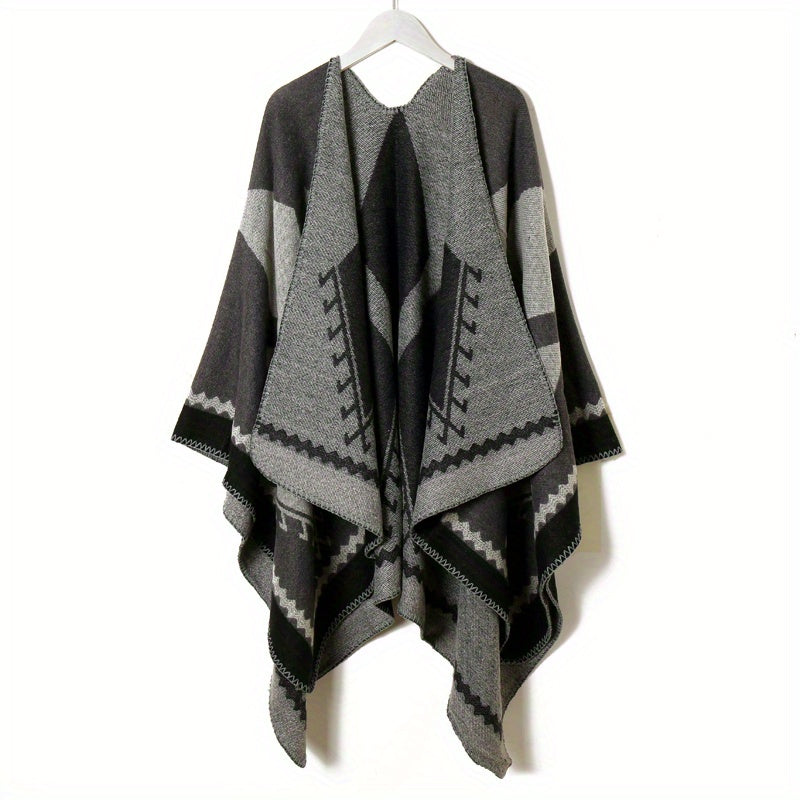 Vintage Jacquard Large Shawl Cashmere Cape Scarf Blanket Poncho