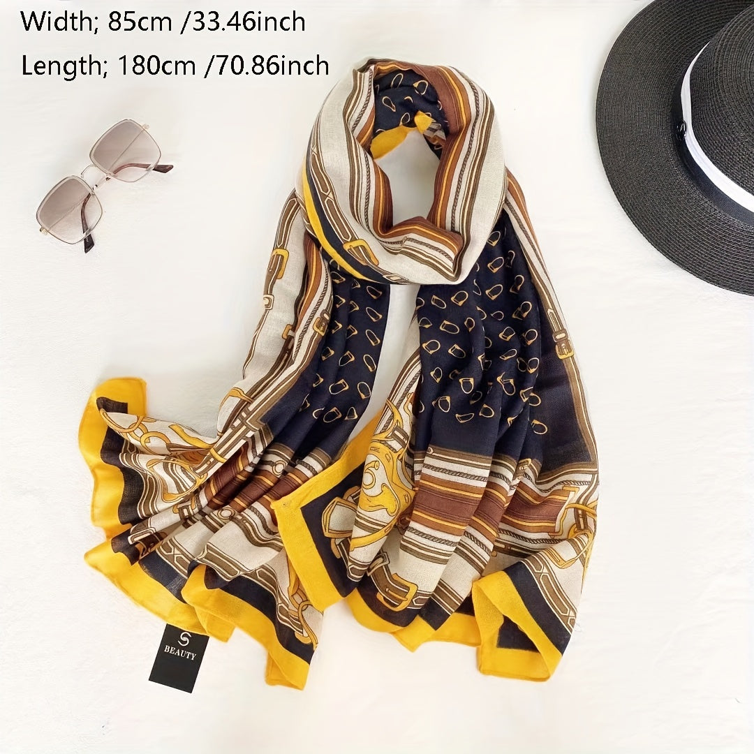 Classic Chain Print Scarf Warm Shawl Women Outdoor Windproof Head Wrap