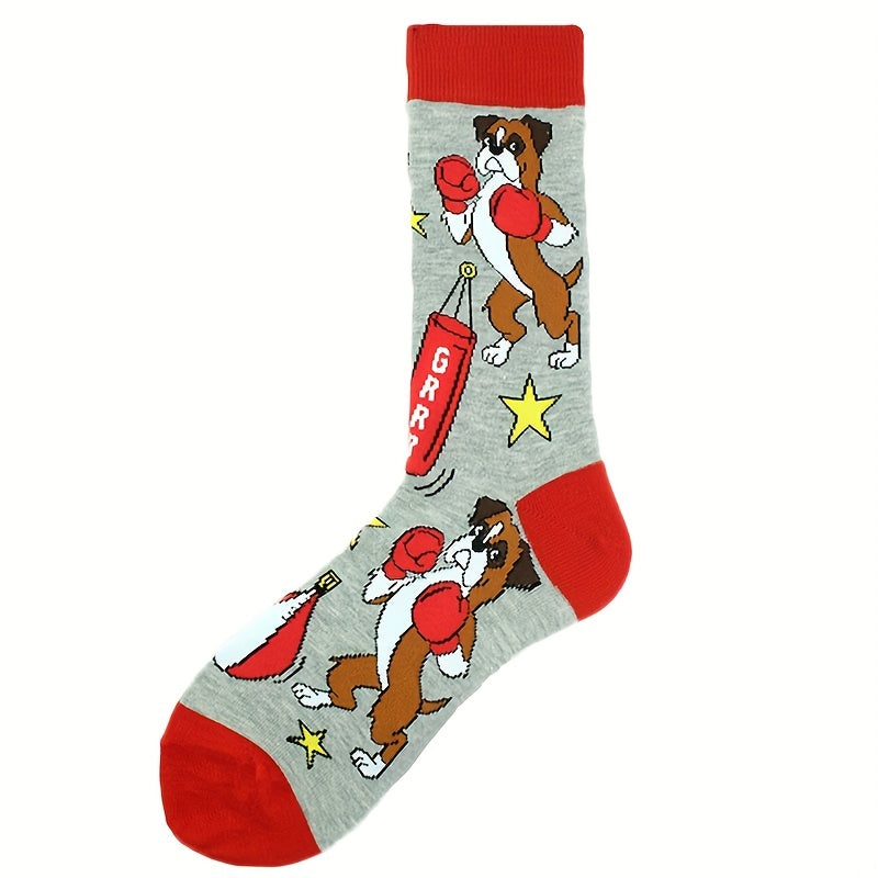Men's Cartoon Crew Socks Cotton Blend Comfy Casual Unisex