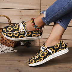 Women's Sunflower Print Canvas Shoes Casual Lace Up Low Top Shoes