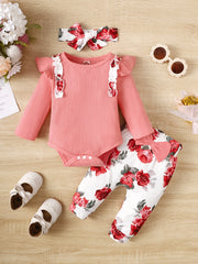 Baby Girl Ruffled Romper Floral Trousers Set