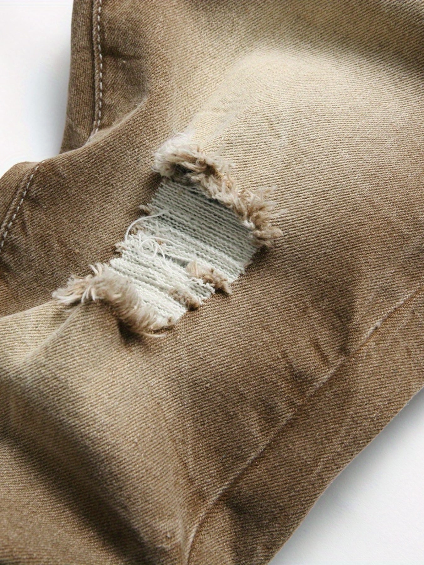 Boys Ripped Olive Brown Jeans Skinny Slim Fit Washed Denim Long Pants