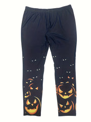 Halloween Leggings Women's Plus Funny Pumpkin Print Leggings