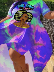 Tie Dye Figure Print Tunic Top & Shorts Set