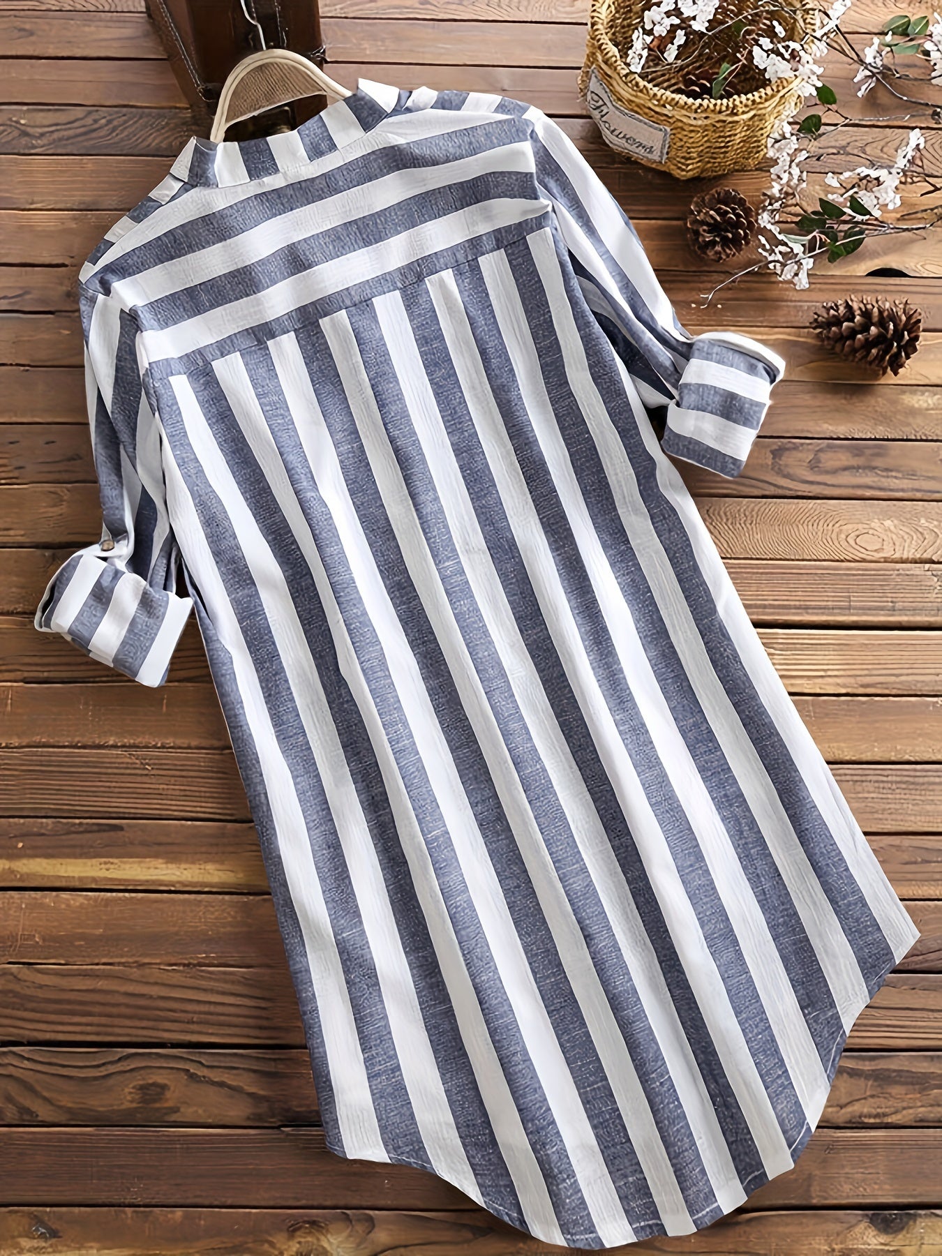 Stripe Print Long Sleeve Mock Neck Tunic Shirt