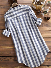 Stripe Print Long Sleeve Mock Neck Tunic Shirt