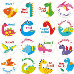500 Holiday Cartoon Dinosaur Thank You Stickers Roll