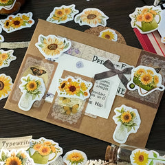 46pcs Sunflower Decorative Sticker Retro Hand Account DIY Boxed