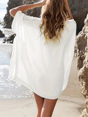 V Neck Cover Up Tops Loose Fit Solid Contrast Trim Beachwear