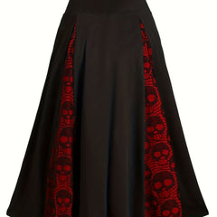 Gothic Skull Print High Rise A-line Skirt