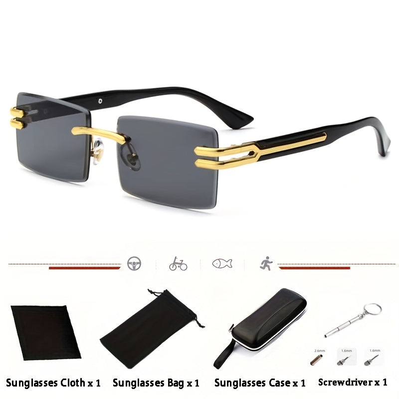 Retro Rimless Sunglasses UV400 Rectangle Cutting Sun Glasses