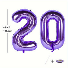 Giant Purple Number Helium Foil Balloons + Roll - Large Party Decoration