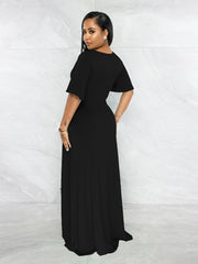 Sexy Plunging Neck Maxi Dress with Ruffle Trim