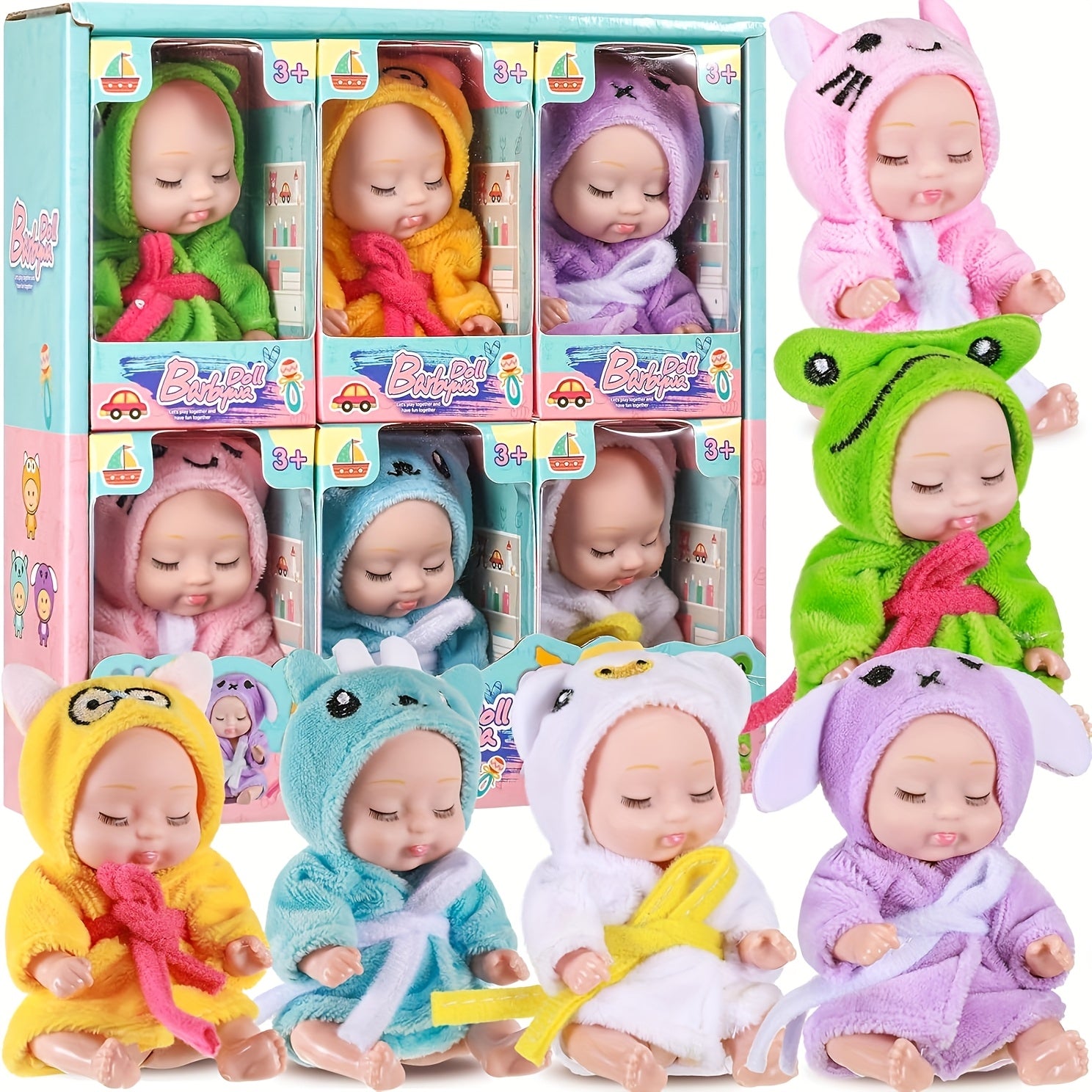 6 Pack Mini Baby Dolls 4 Inch Realistic Newborn Doll Set