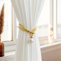 Adjustable Curtain Tiebacks with Faux Pearls - Home Office Window Decor