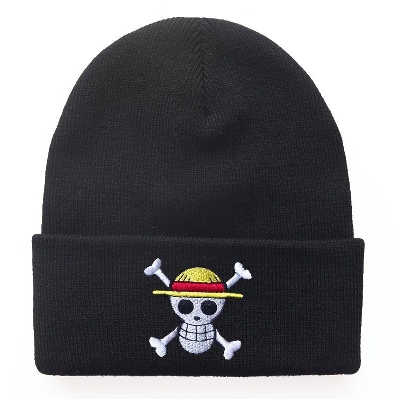 1pc One Piece Anime Embroidered Knitted Hat Men's Warm Wool Hat