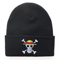 1pc One Piece Anime Embroidered Knitted Hat Men's Warm Wool Hat