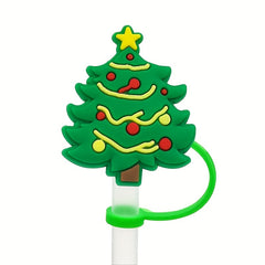 6pcs Cartoon Christmas Straw Cap Dustproof Silicone Cover Drink Cup Accessories