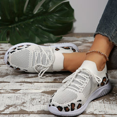 Leopard Printed Knitted Sports Shoes Low Top Running Casual Walking Sneakers