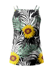 Floral Tank Top Hollow Out Summer Polyester Women's Clothing
