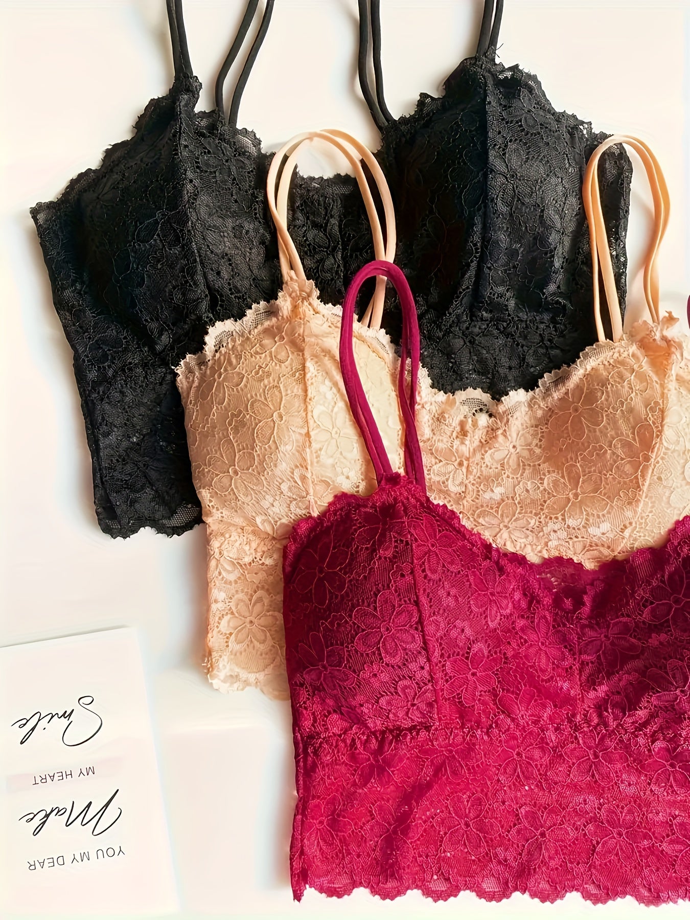5pcs Lace Wireless Bras Scallop Trim Bra Women's Lingerie