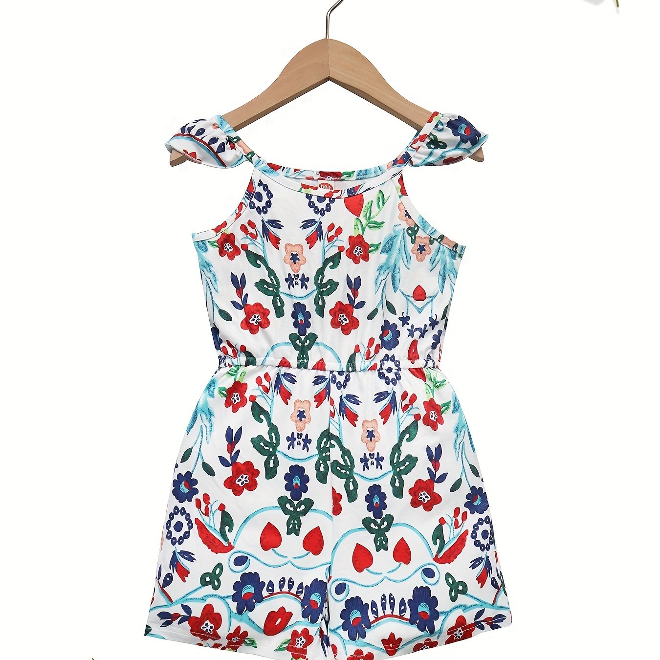 Toddler Girls Flowers Ruffle Trim Rompers Jumpsuits