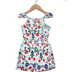 Toddler Girls Flowers Ruffle Trim Rompers Jumpsuits