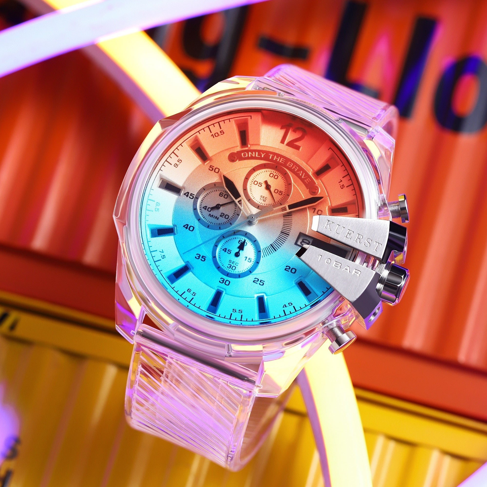 KUERST Acrylic Quartz Watch Waterproof Chronograph Sports Wrist Watch