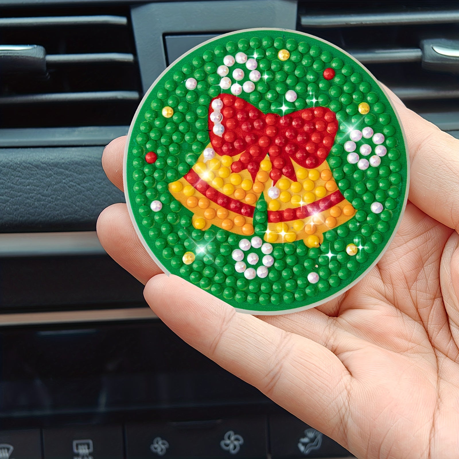 2pcs Christmas Bell Coaster Diamond Painting Car Coaster