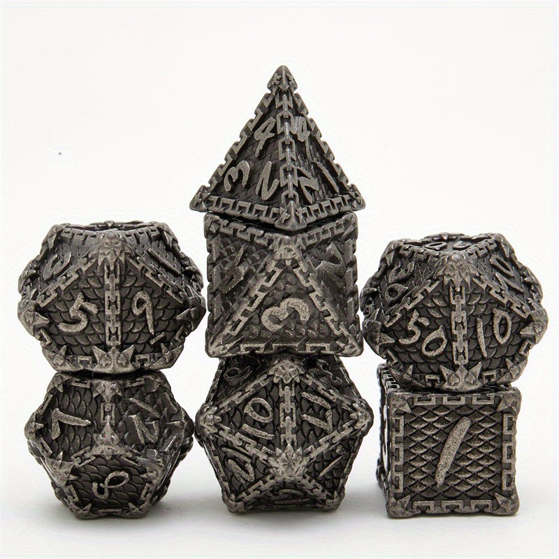 Dragon Scale Metal Dice Set 7-Piece Gift Set Rose Golden Purple