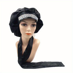 Rhinestone Decor Satin Bonnet Soft Satin Shower Cap