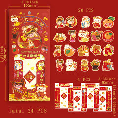 24pcs PET Happy Chinese Year Girl Stickers Journal DIY Decorative Stationery