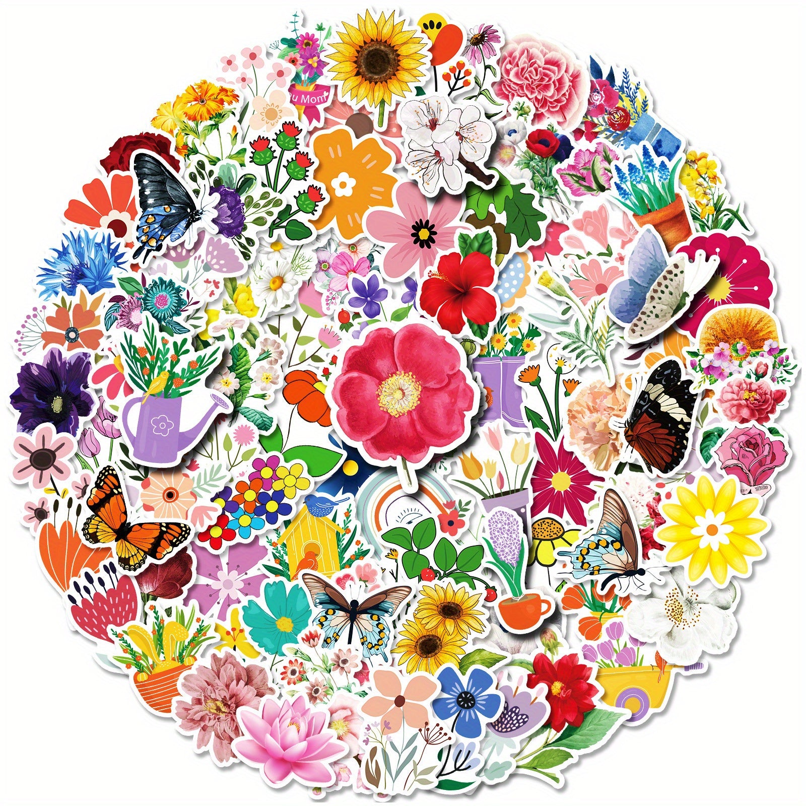 100pcs Flower Stickers Waterproof Vsco Stickers Pack