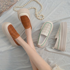 Women's Platform Loafers Hollow Out Breathable Slip On Shoes