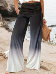 Women's Plus Tie Dye Ombre Print High Waist Wide Leg Drawstring Pant