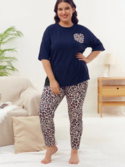 Leopard Print Pajama Set Short Sleeve Top & Pants