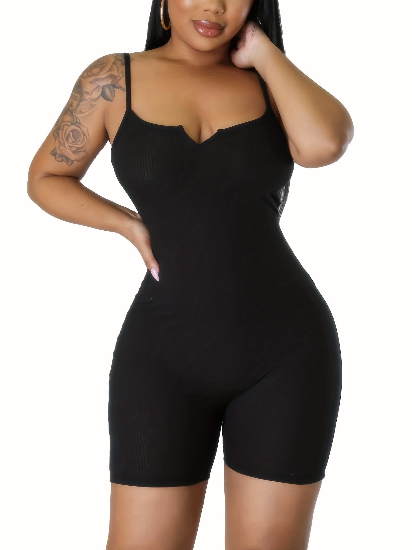 Solid Spaghetti Strap Lounge Jumpsuit Casual Notched Neck Romper