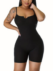 Solid Spaghetti Strap Lounge Jumpsuit Casual Notched Neck Romper