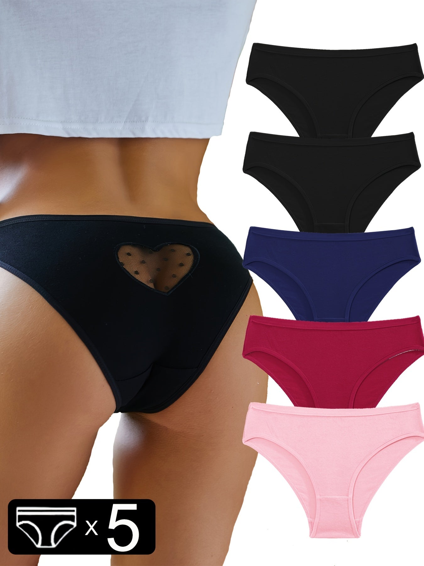5pcs Lace Stitching Bikini Panties & Cotton Comfort Panties Women's Underwear