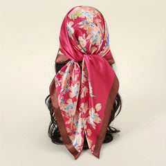 Flower Print Bandana Satin Shawl Silk Square Scarf Head Wrap